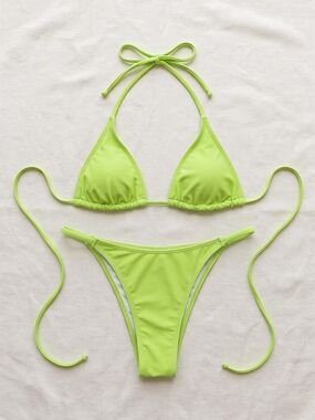 Women’s Neon Lime Triangle Bikini Set